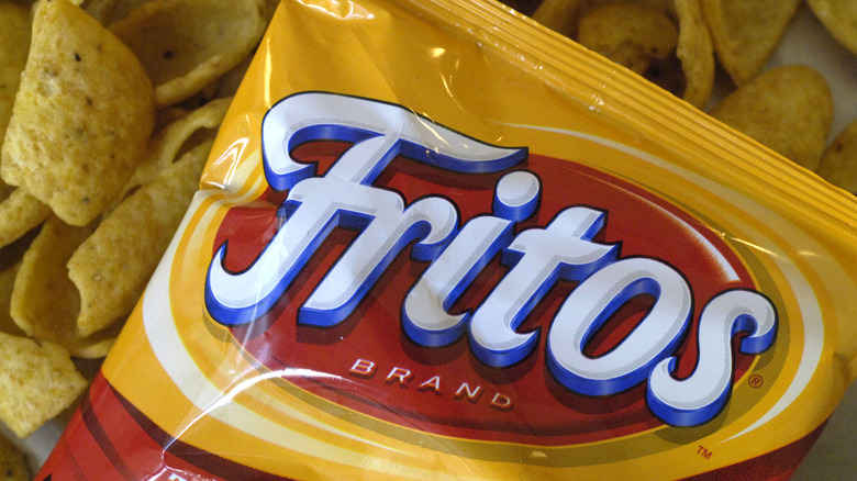 Fritos bag surrounded by Fritos