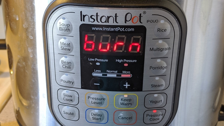 An Instant Pot Duo with the error message burn on the screen