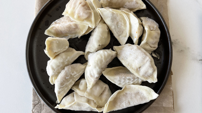 frozen dumplings on plate