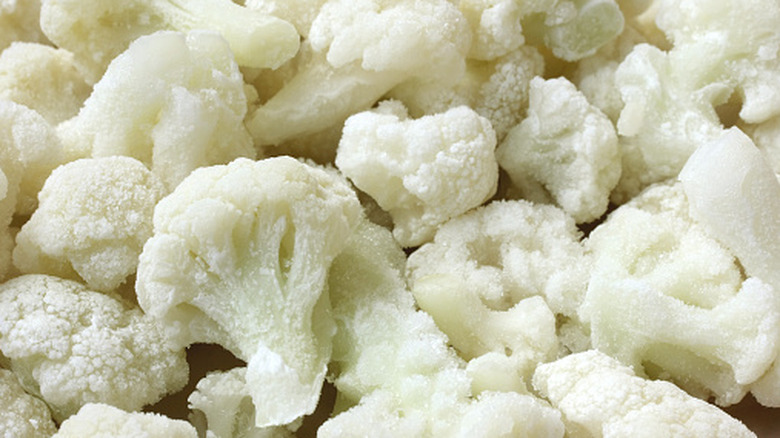 Close up of frozen cauliflower florets