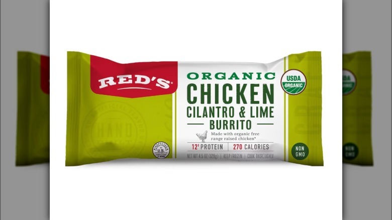 Pack of Red's Organic Chicken Cilantro & Lime Burrito on a white background