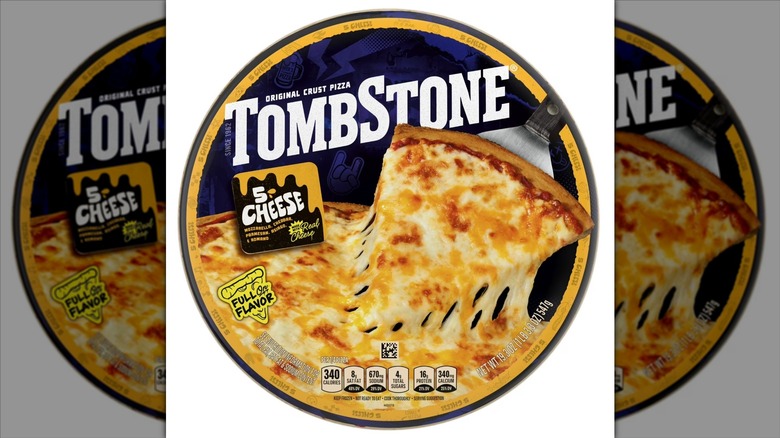 Package of Tombstone 5 cheese frozen pizza