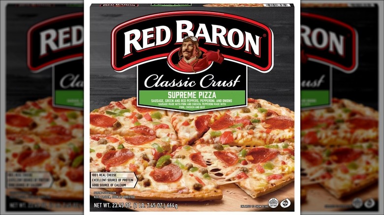 Box of Red Baron classic crust supreme pizza