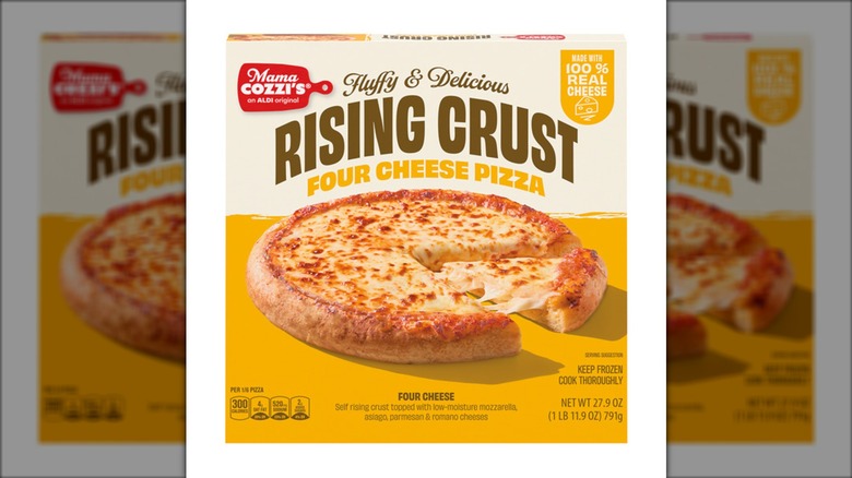 Box of Mama Cozzi's fluffy & delicious rising crust four cheese pizza