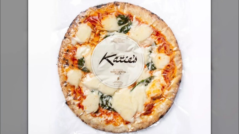 Katie's Burrata Margherita Pizza on white background