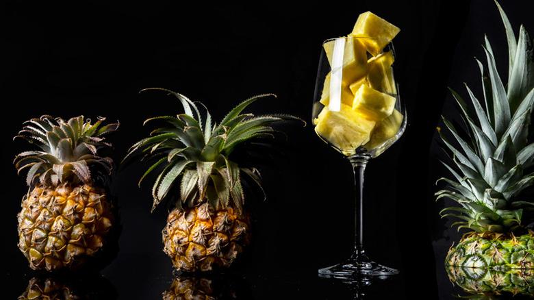 cut pineapple in glass