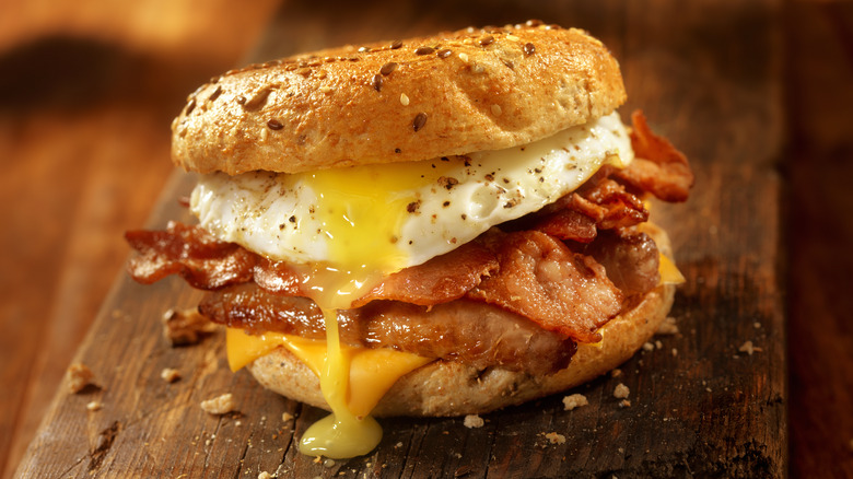 breakfast sandwich with runny egg