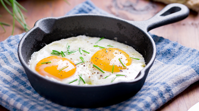 fried eggs in skillet