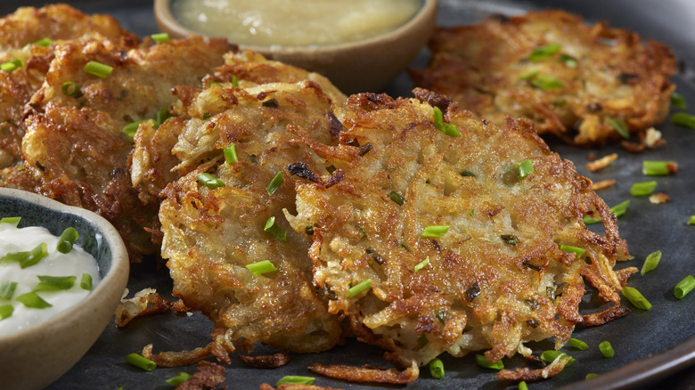 Latkes with chives and sour cream