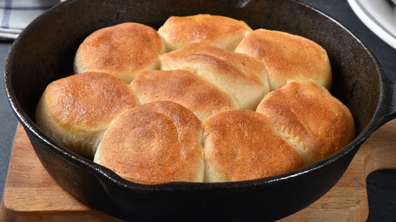 Fried biscuits in a skillet