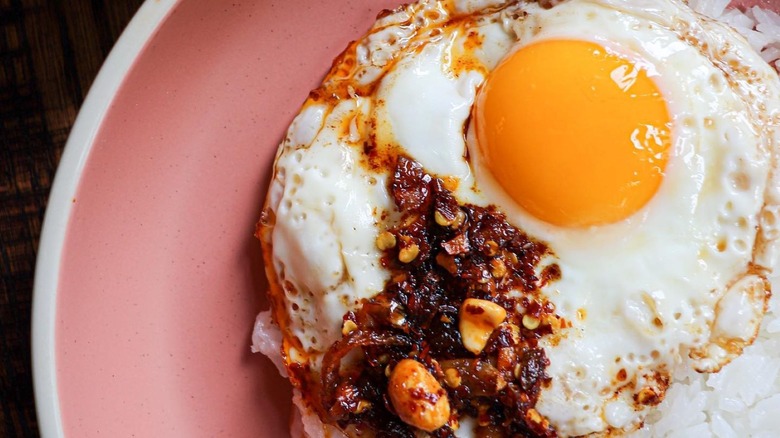 fried egg with chili oil
