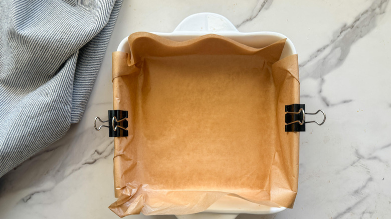 baking dish lined with parchment