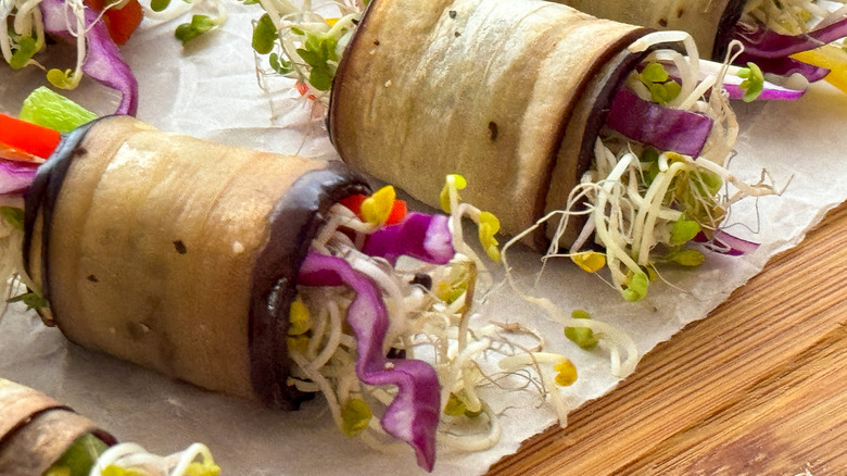 gaji mari eggplant rolls on table