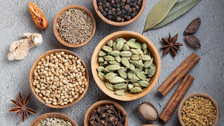 Overhead shot of whole garam masala spices