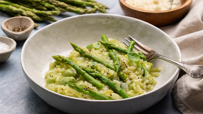 Asparagus and broad bean risotto