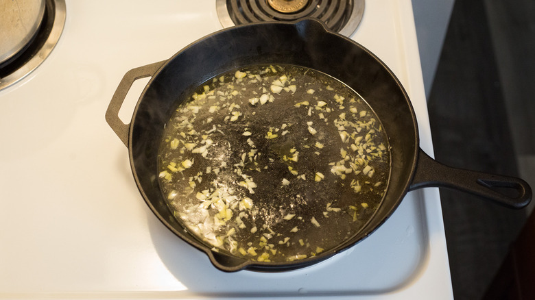 garlic sauce cooking in pan