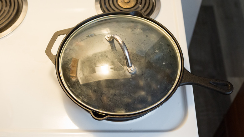 covered pan on stovetop