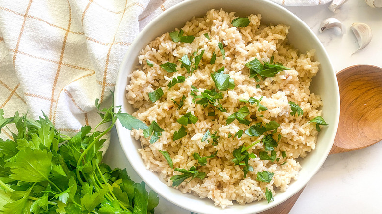 rice with parsley in bowl