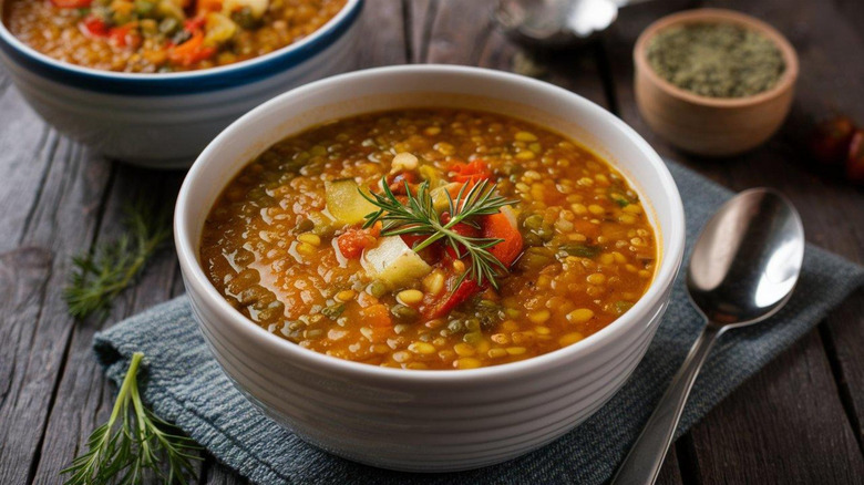 a bowl of vegetarian lentil soup