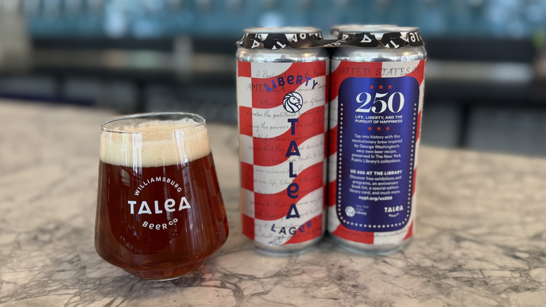 NYPL x Talea's Liberty Lager on a table