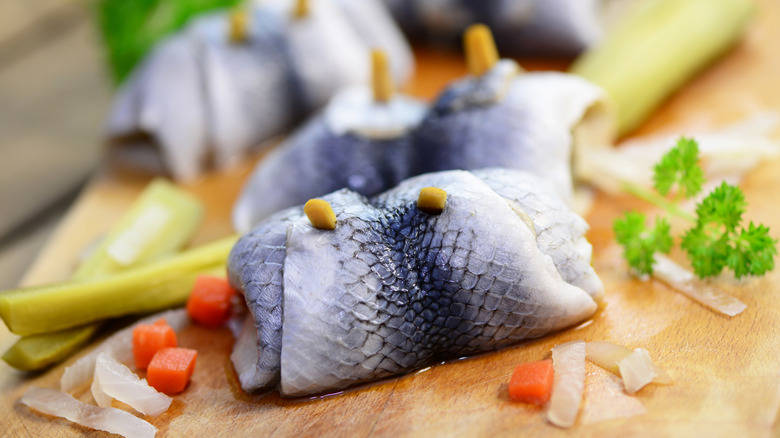 Rollmops with pickles and carrots