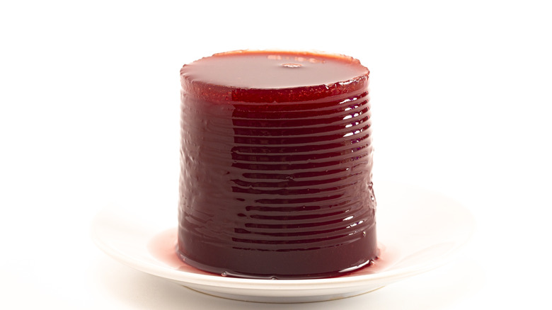Cranberry jelly stacked on plate