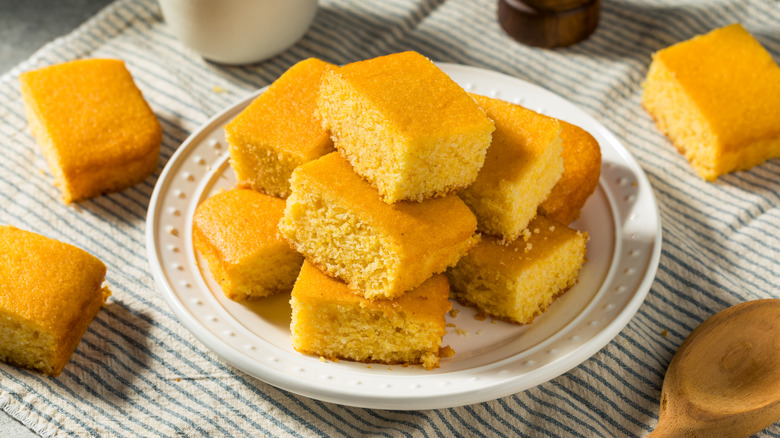 Cornbread squares on plate