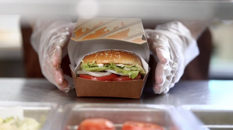 Burger King Whopper with new bun in a box.