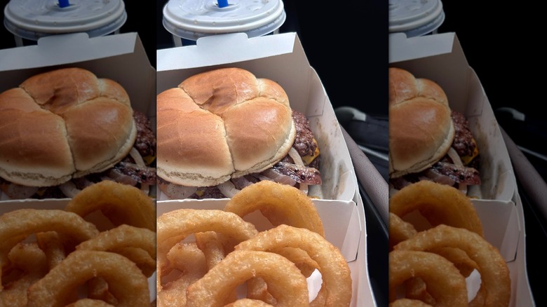 Culver's burger with fried onion rings