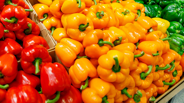 Supermarket display of fresh bell peppers