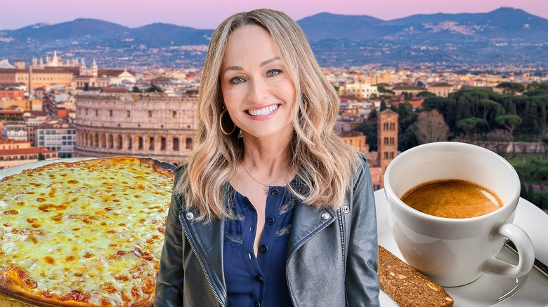 Giada De Laurentiis surrounding by iconic Italian images