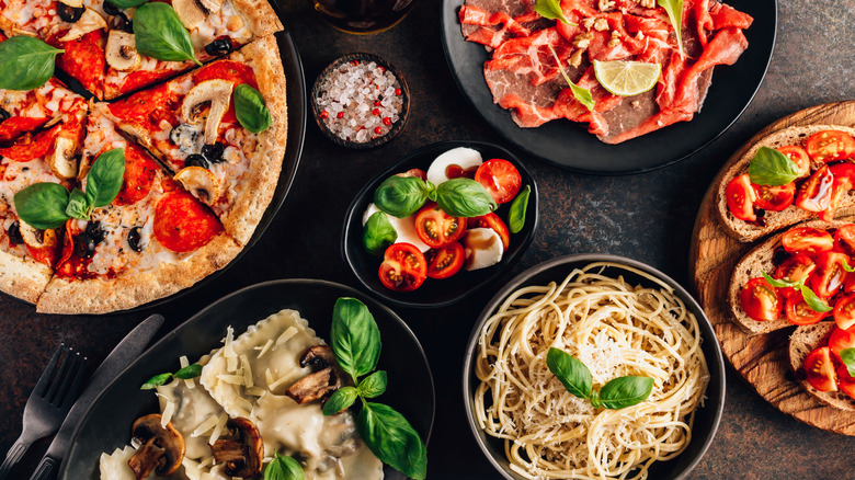 Multiple courses of an Italian meal