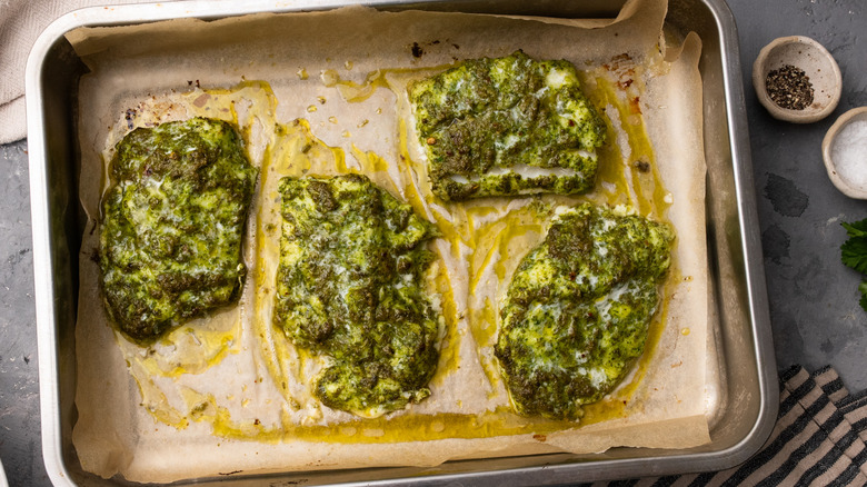 Ginger and mint cod in baking pan