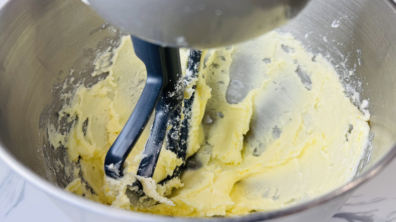 Butter and sugar in a mixing bowl