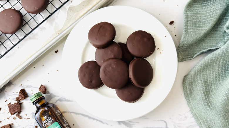 Plated homemade Thin Mint cookies