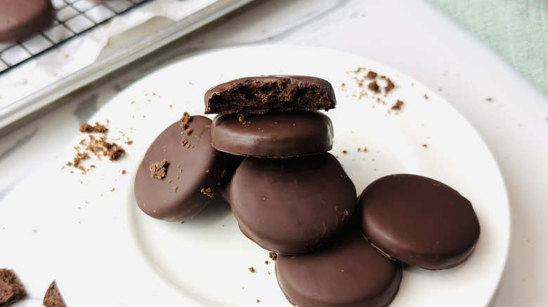 Plate of homemade Thin Mint cookies
