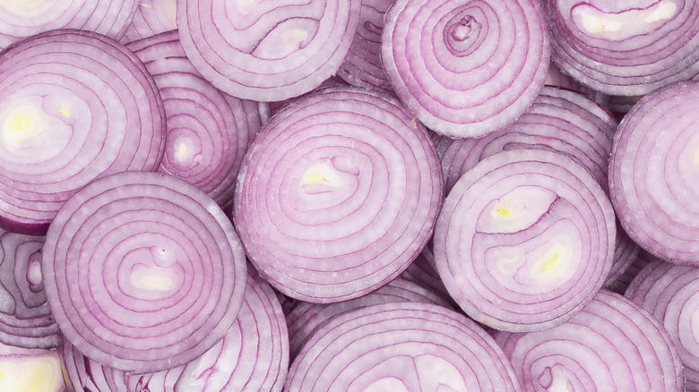 Chopped red onions all together