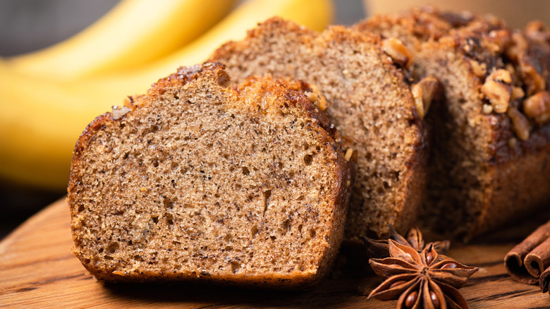 sliced banana bread with bananas