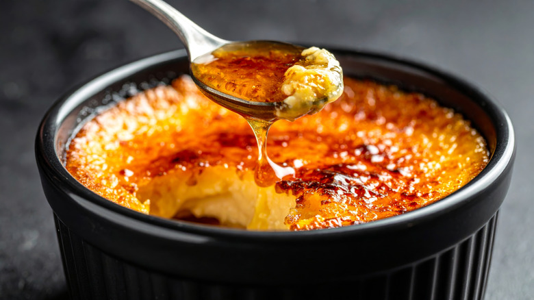 close up of creme brulee texture