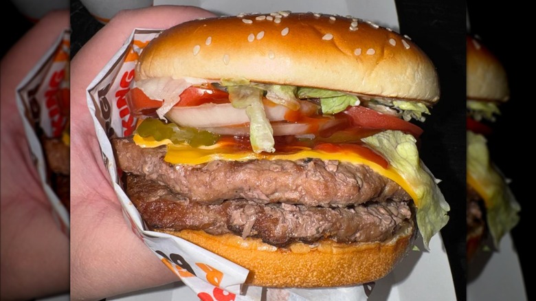 Burger King Whopper with double meat and BBQ sauce.