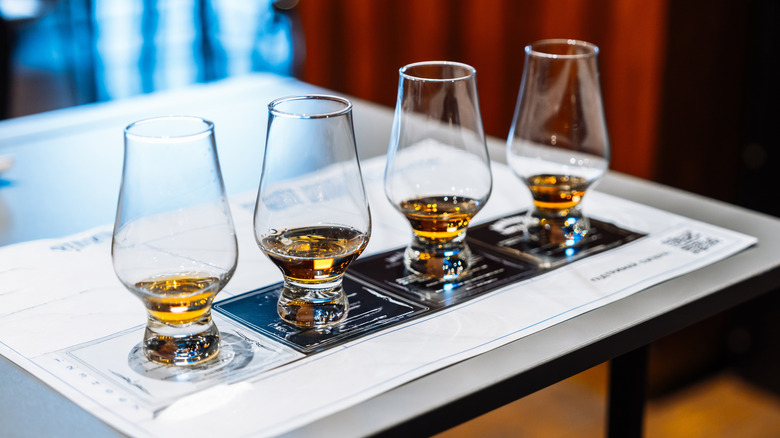 A flight of bourbons in a tasting experience