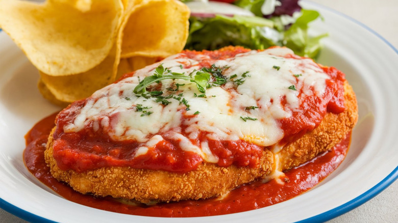 Close-up on chicken Parmesan