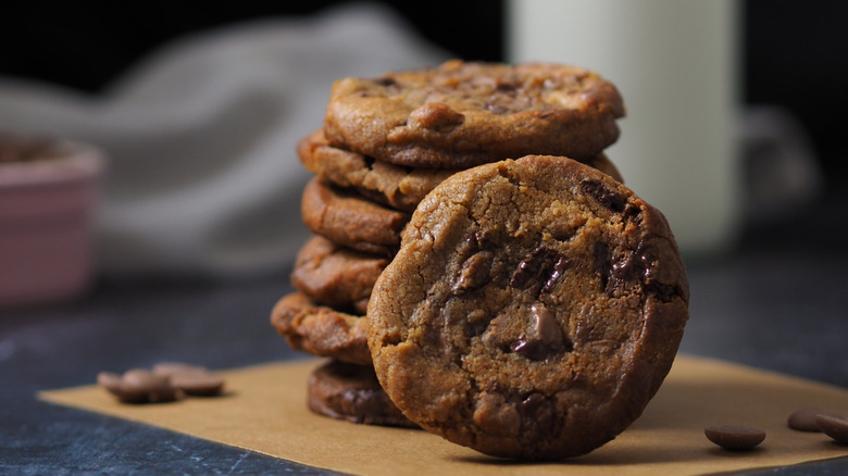 A stack of miso chocolate chip cookies