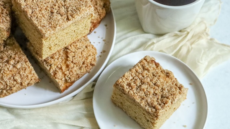 Espresso crumb coffee cake slices on plates