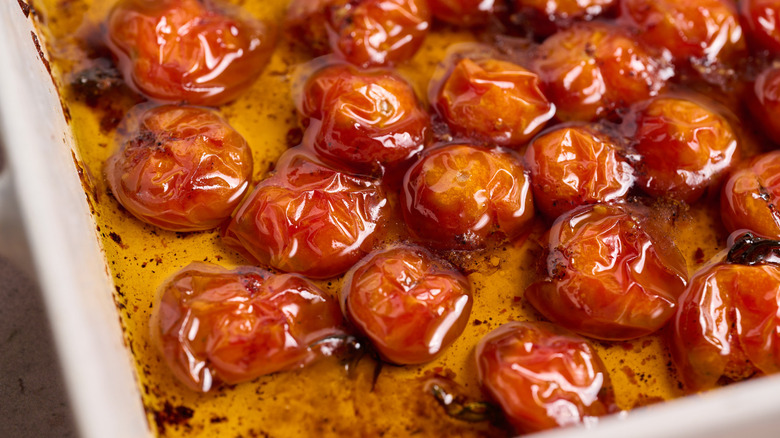 Cherry tomato confit in baking dish