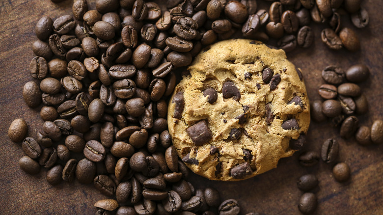 cookie against coffee beans background