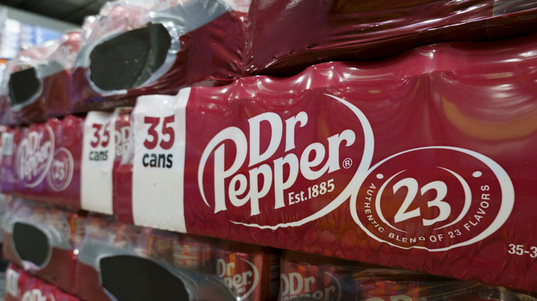 Cases of Dr Pepper in a store
