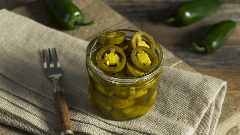 A jar of pickled jalapeños