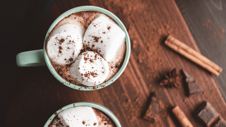 mugs of hot chocolate with marshmallows