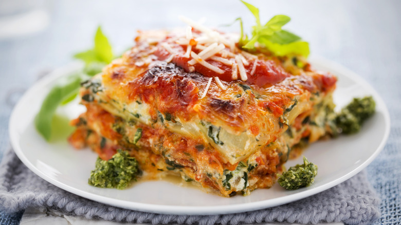 lasagna slice with veggies